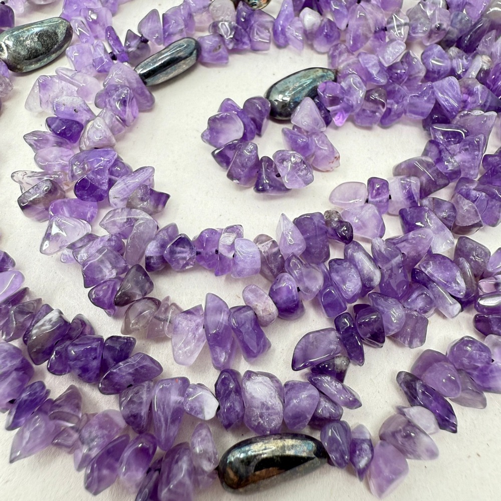Amethyst Sterling Silver‎ Bead Necklace Purple Natural Healing Crystal Boho